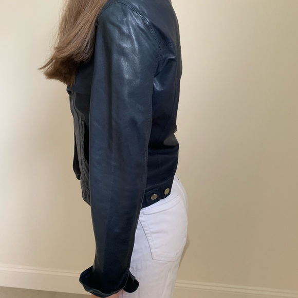 Navy Blue Leather Jacket - Picture 9 of 12